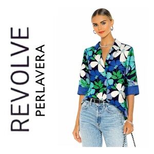 NWT Revolve x Perlavera Green and Blue Clara Abstract Flower Button Down Shirt